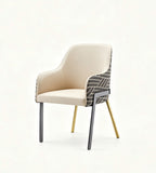 現代輕奢米色印花西皮帶扶手餐椅 Modern Luxury Beige Printed PU Leather Armchair