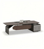 Modern Walnut and Iron Grey L-Shaped Boss Desk with Side Cabinet
