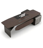 Modern Walnut and Iron Grey L-Shaped Boss Desk with Side Cabinet