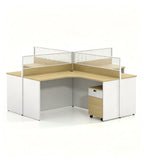 Modern Minimalist L-Shaped Office Desk with Partition in Light Wood and White