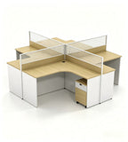 Modern Minimalist L-Shaped Office Desk with Partition in Light Wood and White