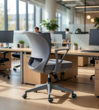 簡約灰色布藝帶轆辦公椅員工椅 Minimalist Grey Fabric Office Chair