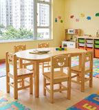 可愛笑臉造型原木色實木無扶手兒童椅 Cute Smiley Face Solid Wood Kids Chair