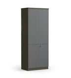 現代深灰木製掩門帶鎖高身文件櫃 Modern Dark Grey Wooden Tall Filing Cabinet