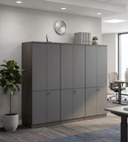 現代深灰木製掩門帶鎖高身文件櫃 Modern Dark Grey Wooden Tall Filing Cabinet