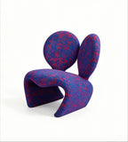 現代創意米奇造型藍紅花紋布藝無扶手休閒椅 Modern Creative Mickey Design Blue & Red Patterned Fabric Armless Leisure Chair