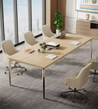 Minimalist Light Wood Grain Rectangular Conference Table with Power Outlet