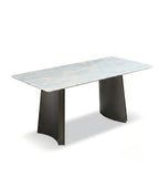 Modern Luxury Dream Blue Stone Titanium Grey Leg Rectangular Dining Table