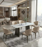 Modern Luxury Dream Blue Stone Titanium Grey Leg Rectangular Dining Table