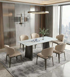 Modern Luxury Dream Blue Stone Titanium Grey Leg Rectangular Dining Table