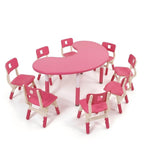 玫紅色可升降月亮形幼稚園枱 Adjustable Pink Moon Kindergarten Table