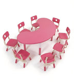 玫紅色可升降月亮形幼稚園枱 Adjustable Pink Moon Kindergarten Table