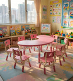 玫紅色可升降月亮形幼稚園枱 Adjustable Pink Moon Kindergarten Table