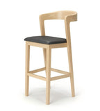 Nordic Minimalist Natural Solid Wood Black PU Leather Low-Back Bar Stool