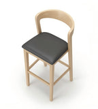 Nordic Minimalist Natural Solid Wood Black PU Leather Low-Back Bar Stool