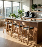 Nordic Minimalist Natural Solid Wood Black PU Leather Low-Back Bar Stool