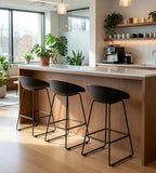 Minimalist Black PP Steel Frame Bar Stool with Footrest
