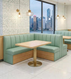 薄荷綠直紋軟包木座卡座 Mint Green Vertical-Stitched Wooden-Base Booth