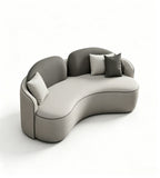 現代舒適灰色西皮拼布藝弧形帶抱枕梳化 Modern Comfortable Grey Faux Leather and Fabric Curved Sofa with Cushions