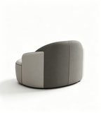 現代舒適灰色西皮拼布藝弧形帶抱枕梳化 Modern Comfortable Grey Faux Leather and Fabric Curved Sofa with Cushions