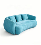 Modern Comfortable Blue Fabric Curved 3-Seater Sofa