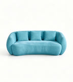 Modern Comfortable Blue Fabric Curved 3-Seater Sofa