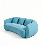 現代舒適藍色布藝弧形三座位梳化 Modern Comfortable Blue Fabric Curved 3-Seater Sofa