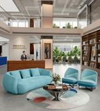 Modern Comfortable Blue Fabric Curved 3-Seater Sofa