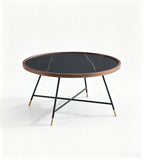 現代黑色岩板金屬腳圓形茶几 Modern Black Sintered Stone Round Coffee Table