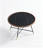 現代黑色岩板金屬腳圓形茶几 Modern Black Sintered Stone Round Coffee Table