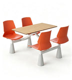 Modern Minimalist Wood Grain and Orange Steel Frame 4-Seater Fixed School Dining Table
