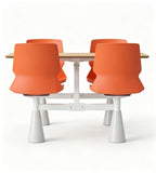 Modern Minimalist Wood Grain and Orange Steel Frame 4-Seater Fixed School Dining Table