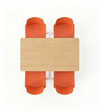 Modern Minimalist Wood Grain and Orange Steel Frame 4-Seater Fixed School Dining Table