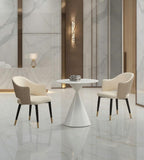 Modern Minimalist White Sintered Stone Round Discussion Table with Iron Legs
