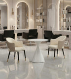 現代簡約白色岩板亮面鐵腳圓形洽談枱 Modern White Sintered Stone Round Table