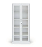 現代白色鋼製雙掩門帶玻璃文件櫃 Modern White Steel Glass Door File Cabinet
