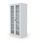 現代白色鋼製雙掩門帶玻璃文件櫃 Modern White Steel Glass Door File Cabinet