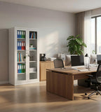 Modern White Steel Double Glass Door File Cabinet