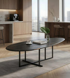 現代黑金岩板鋼架橢圓形茶几 Modern Black Gold Sintered Stone Oval Coffee Table