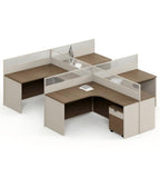 現代木紋L型帶活動櫃屏風工作枱 Modern L-Shaped Desk with Cabinet
