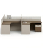 現代木紋L型帶活動櫃屏風工作枱 Modern L-Shaped Desk with Cabinet