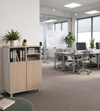 Modern Minimalist Light Wood and Grey 2-Door Filing Cabinet