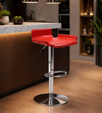 Stylish and Comfortable Red PU Leather Adjustable Bar Stool with Fixed Round Base