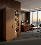 Walnut MFC Semi-Open File Cabinet with Hinged Doors