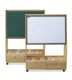 原木色樟子松實木帶櫃桶帶轆雙面幼稚園黑板櫃 Practical Solid Wood Kindergarten Blackboard Cabinet