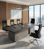 深木紋長方形帶線盒會議枱 Dark Wood Conference Table