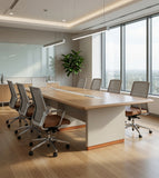 木紋長方形帶線盒辦公室會議枱 Wood Grain Rectangular Conference Table