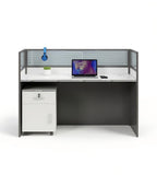 現代灰白色帶屏風密碼鎖活動櫃辦公枱 Grey-White Office Desk with Screen and Pedestal