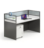 現代灰白色帶屏風密碼鎖活動櫃辦公枱 Grey-White Office Desk with Screen and Pedestal