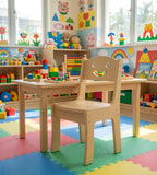 可愛笑臉原木色實木帶靠背兒童椅 Cute Smiley Solid Wood Kids Chair